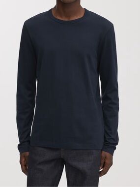 ASKET The Long Sleeve T-Shirt Navy Crewneck Tee - Men's Size Medium Long